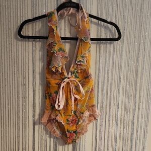 Floral Yellow bodysuit we are hah S